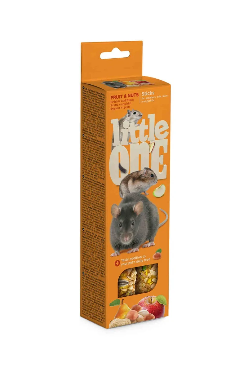 Snack Premio Roedor Little One Sticks Hamsters, Ratas con frutas y nueces 2x60g