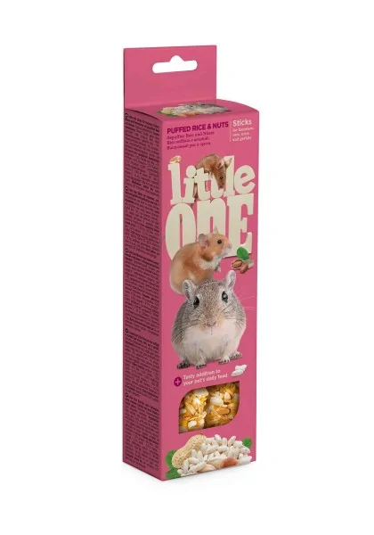 Snack Premio Roedor Little One Sticks Hamsters, Ratas con Arroz inflado y nueces 2x55g