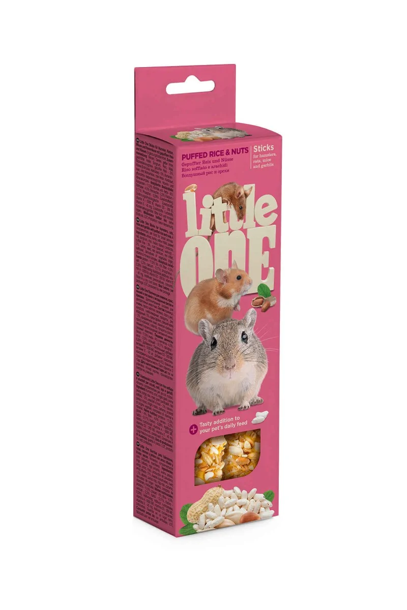 Snack Premio Roedor Little One Sticks Hamsters, Ratas con Arroz inflado y nueces 2x55g