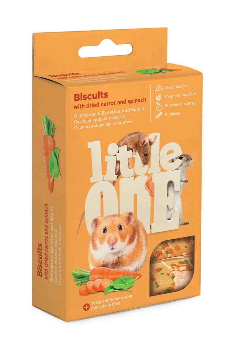 Snack Premio Roedor Little One Biscuits con Zanahoria y Espinaca pequeños animales 5x7g