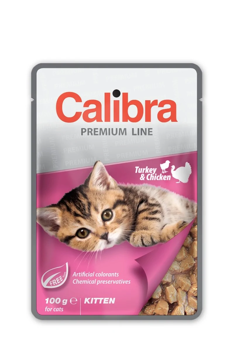 Comida Premium Gato Calibra Cat Kitten Pouch Pavo Pollo Caja 24X100Gr