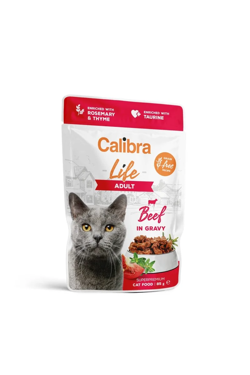 Comida Premium Gato Calibra Cat Life Pouch Adult Buey En Salsa 28X85Gr