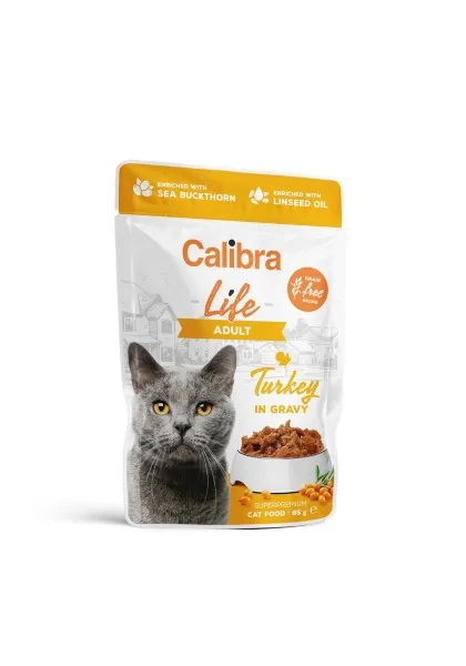 Comida Premium Gato Calibra Cat Life Pouch Adult Pavo En Salsa 28X85Gr