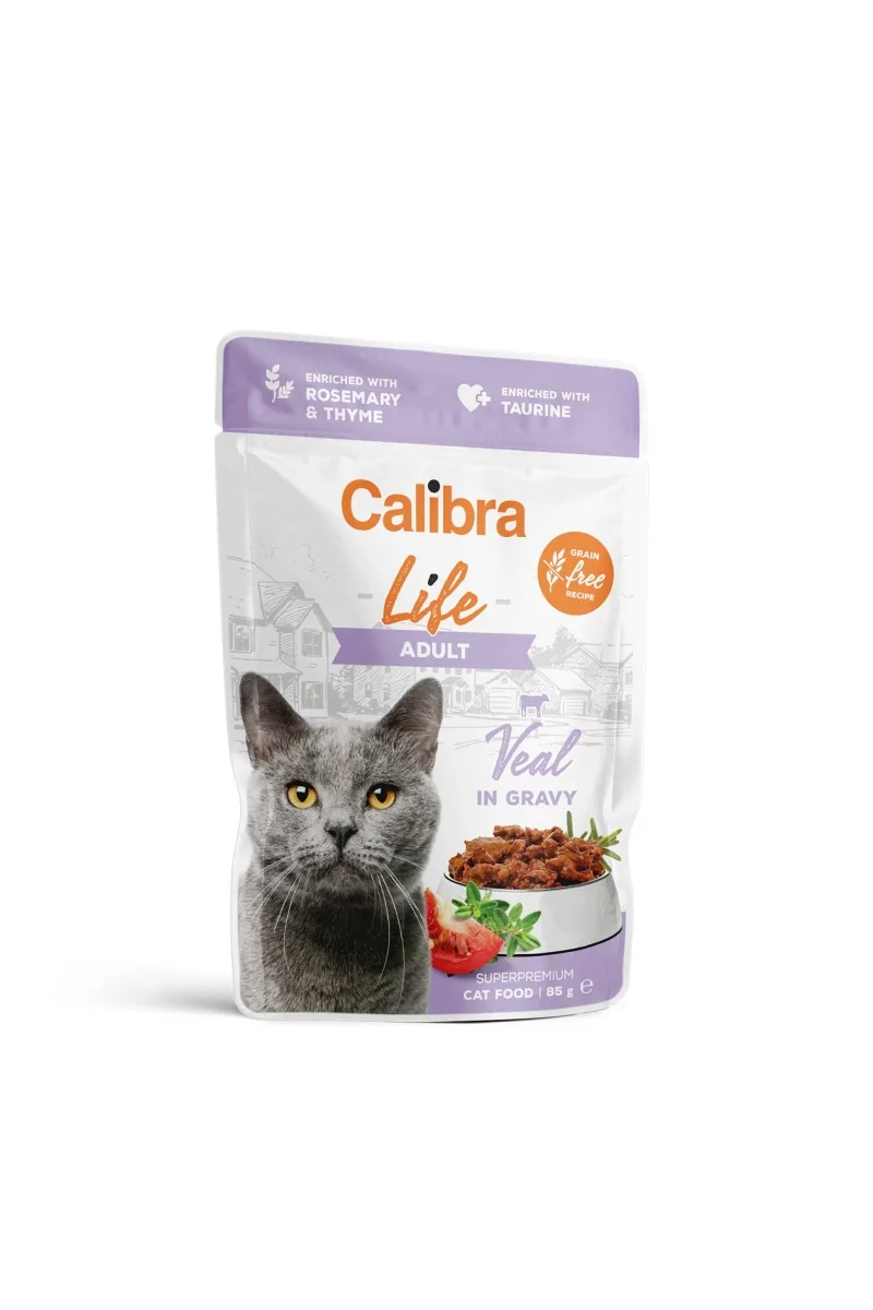 Comida Premium Gato Calibra Cat Life Pouch Adult Ternera En Salsa 28X85Gr