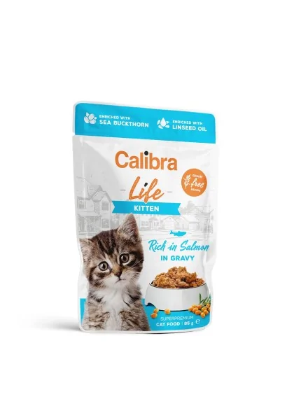 Comida Premium Gato Calibra Cat Life Pouch Kitten Salmon En Salsa 28X85Gr