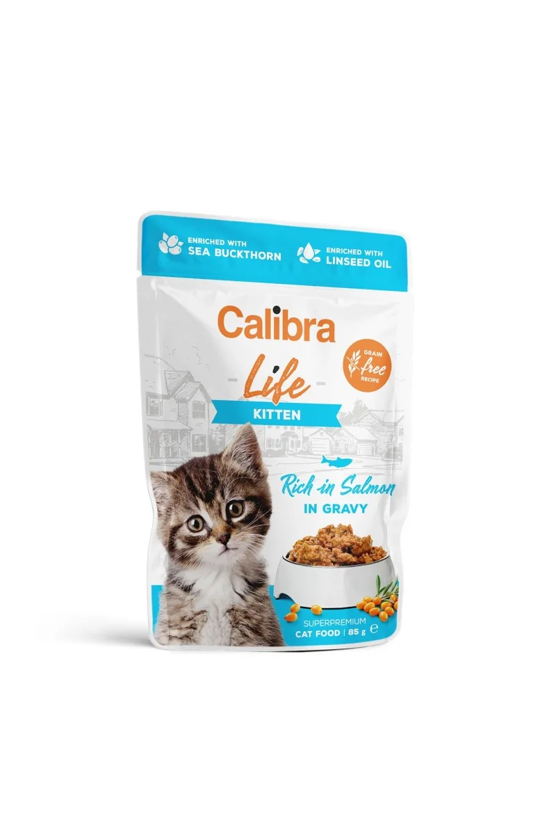 Comida Premium Gato Calibra Cat Life Pouch Kitten Salmon En Salsa 28X85Gr