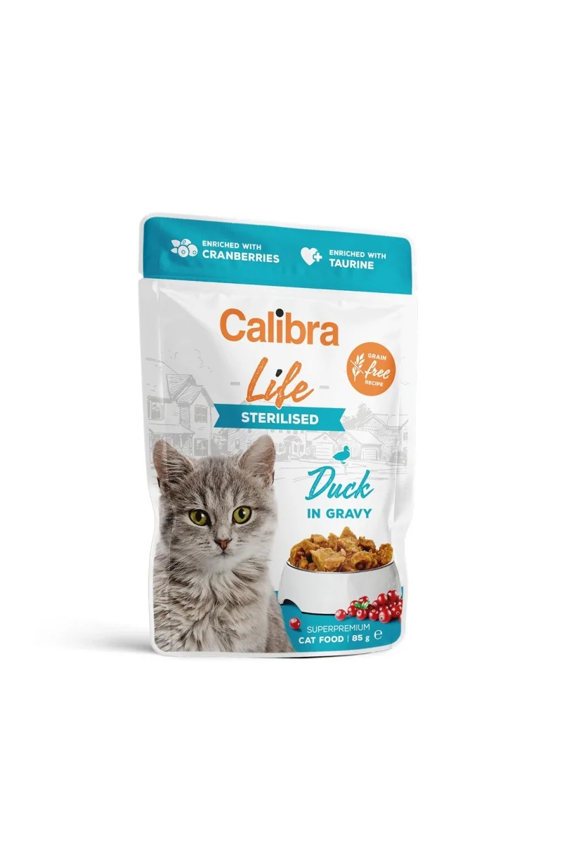 Comida Premium Gato Calibra Cat Life Pouch Sterilised Pato En Salsa 28X85Gr