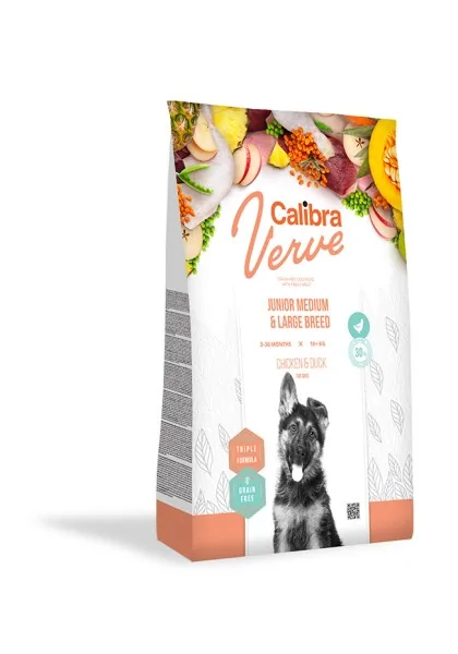 Premium Natural Perro Calibra Dog Gf Verve Jr Medium Large Breed Pato Pollo 12Kg