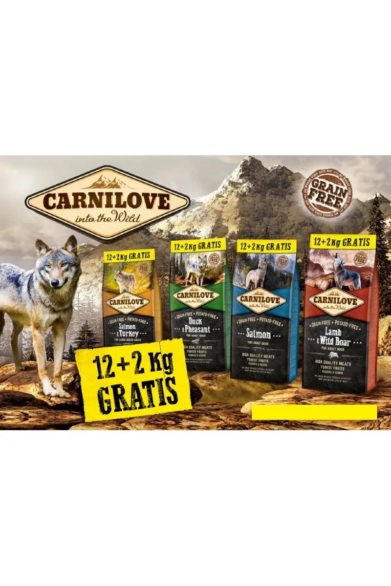 Proteinas Perro Premium Carnilove Canine Adult Cordero Jabali 12+2Kg