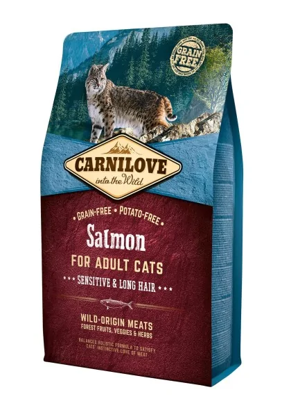 Proteinas Gato Premium Carnilove Feline Adult Salmon Perros Pelo Largo 2Kg