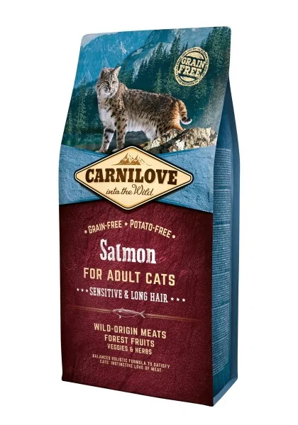 Proteinas Gato Premium Carnilove Feline Adult Salmon Perros Pelo Largo Hair 6Kg