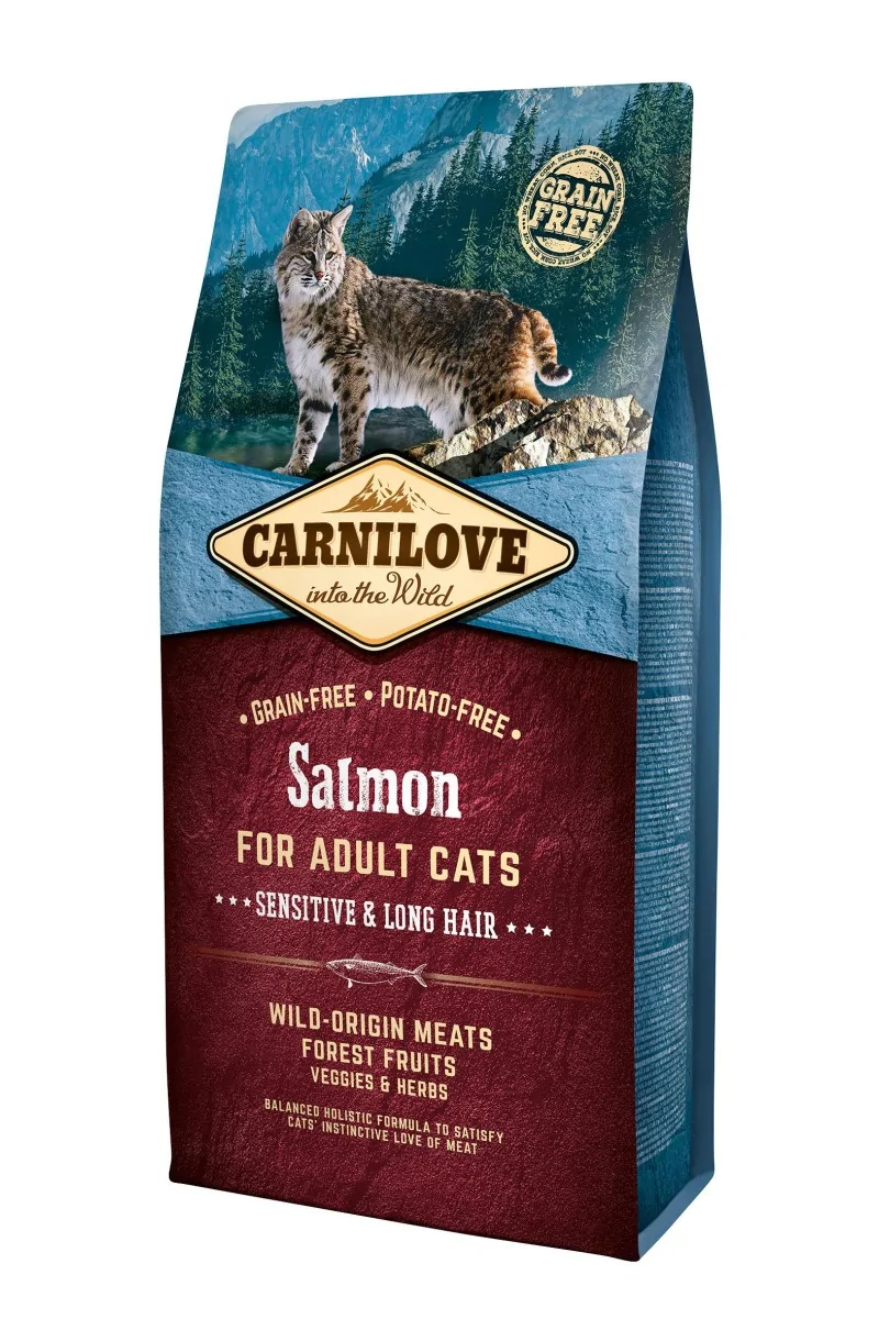 Proteinas Gato Premium Carnilove Feline Adult Salmon Perros Pelo Largo Hair 6Kg