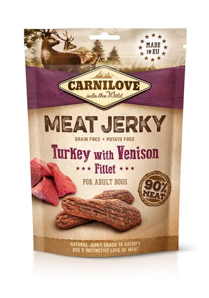 Proteinas Pero Adulto Carnilove Jerky Venado Y Pavo Filetes 12X100Gr