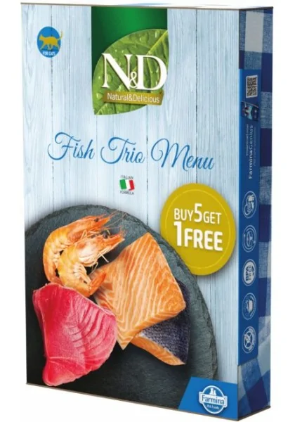 Comida Natural Gato Farmina N&D Cat Natural Fish Trio Menu 6X70Gr