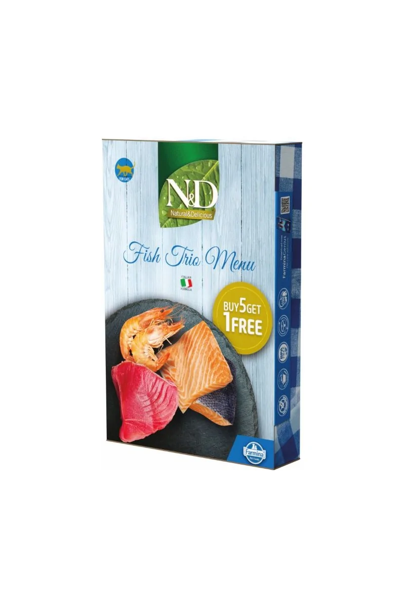 Comida Natural Gato Farmina N&D Cat Natural Fish Trio Menu 6X70Gr