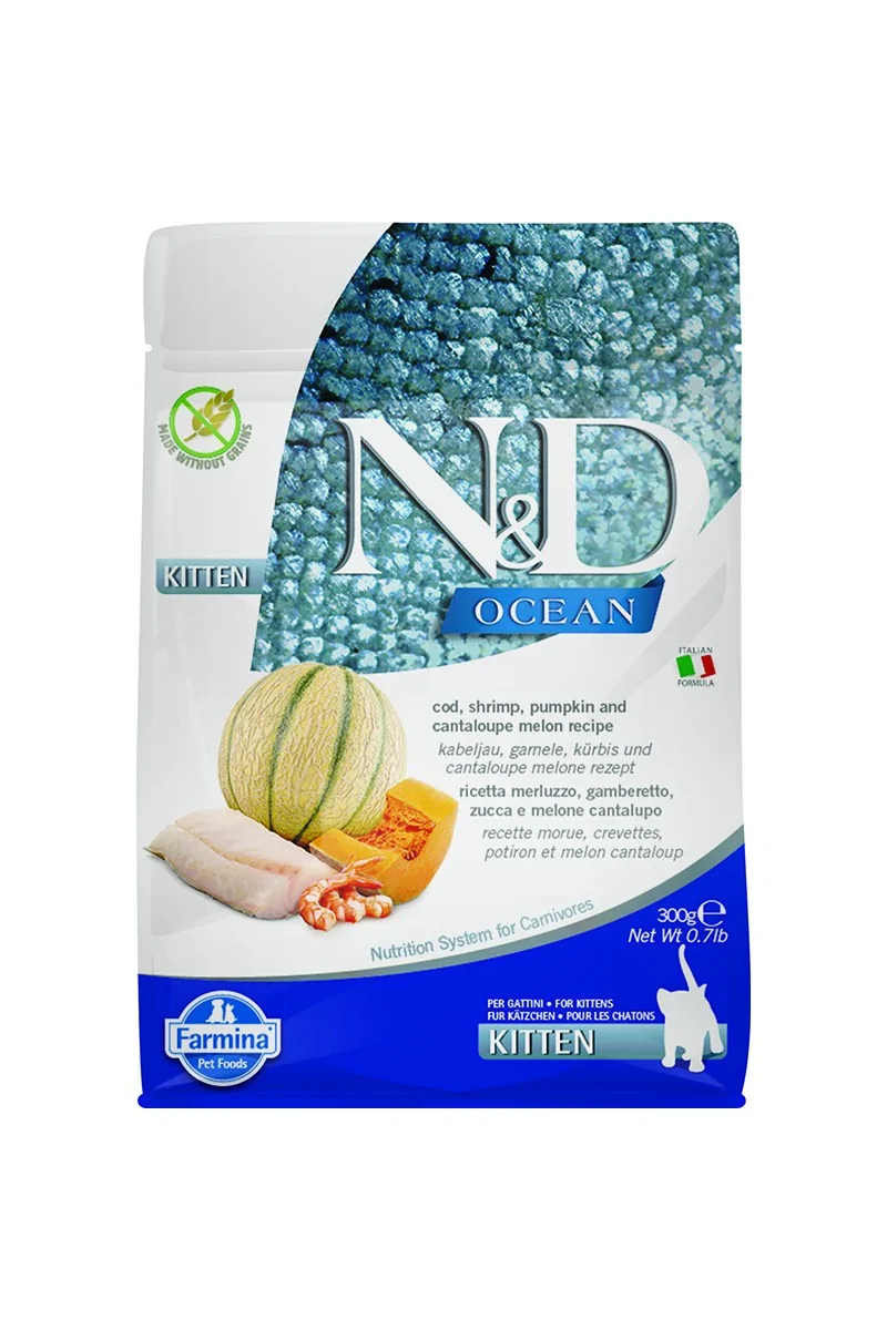 Comida Natural Gato Farmina Nd Cat Kitten Ocean Bacalao Calabaza 300Gr