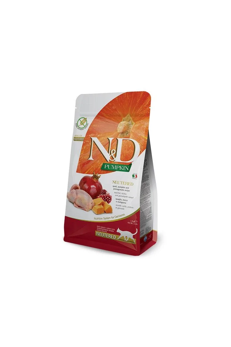 Comida Natural Gato Farmina Nd Cat Pumpkin Neutered Codorniz 1,5Kg