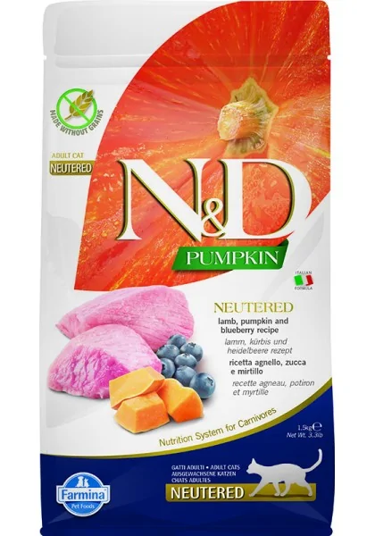 Comida Natural Gato Farmina Nd Cat Pumpkin Neutered Cordero Arandano 1,5Kg  