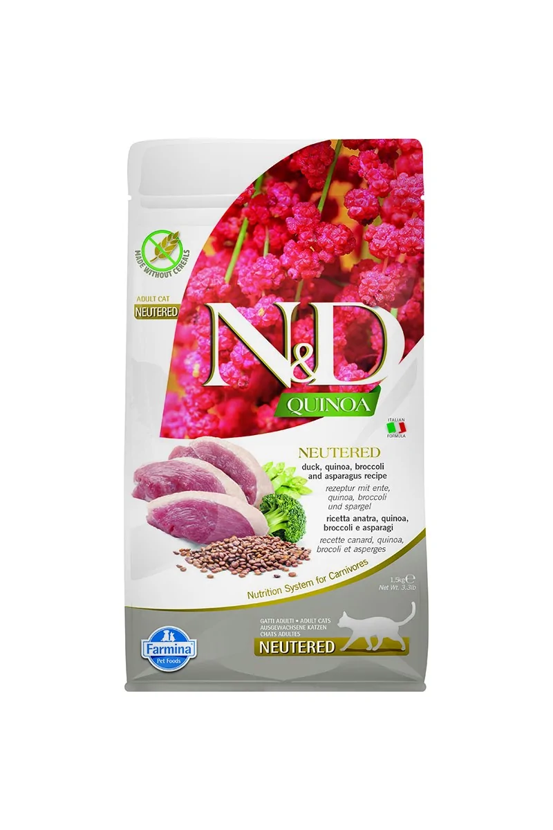 Comida Natural Gato Farmina Nd Cat Quinoa Neutered Pato 1,5Kg