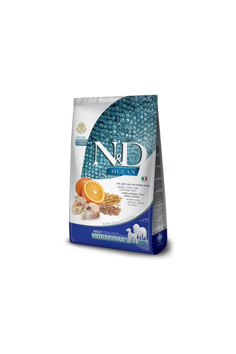 Comida Natural Perro Farmina Nd Dog Ocean Low Grain Medium Maxi Bacalao 2,5Kg