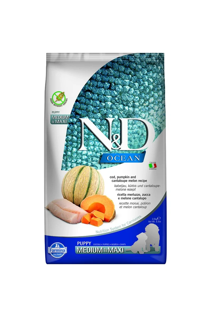 Comida Natural Perro Farmina Nd Dog Ocean Puppy Bacalao Pumpkin Medium Maxi 2,5Kg