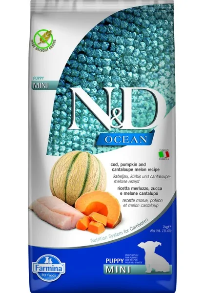 Comida Natural Perro Farmina Nd Dog Ocean Puppy Bacalao Pumpkin Mini 7Kg