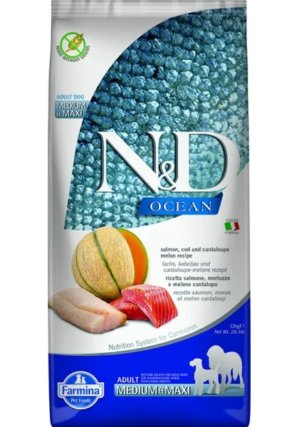 Comida Natural Perro Farmina Nd Dog Ocean Salmon Bacalao Medium Maxi 12Kg