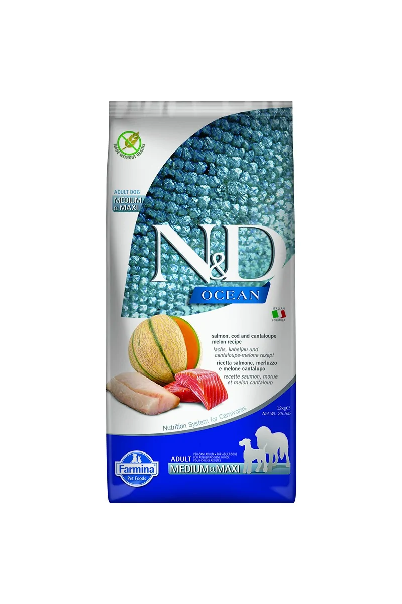 Comida Natural Perro Farmina Nd Dog Ocean Salmon Bacalao Medium Maxi 12Kg