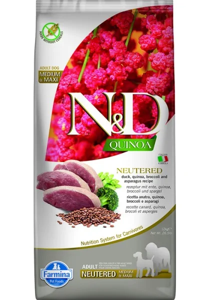 Comida Natural Perro Farmina Nd Dog Quinoa Neutered Pato Medium Maxi 12Kg