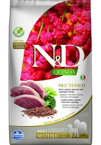 Comida Natural Perro Farmina Nd Dog Quinoa Neutered Pato Medium Maxi 2,5Kg