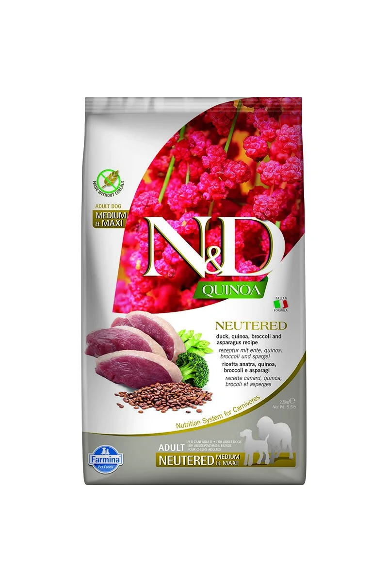 Comida Natural Perro Farmina Nd Dog Quinoa Neutered Pato Medium Maxi 2,5Kg