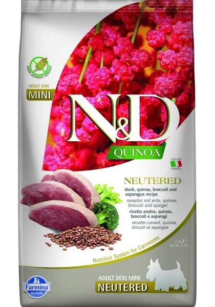 Comida Natural Perro Farmina Nd Dog Quinoa Neutered Pato Mini 2,5Kg