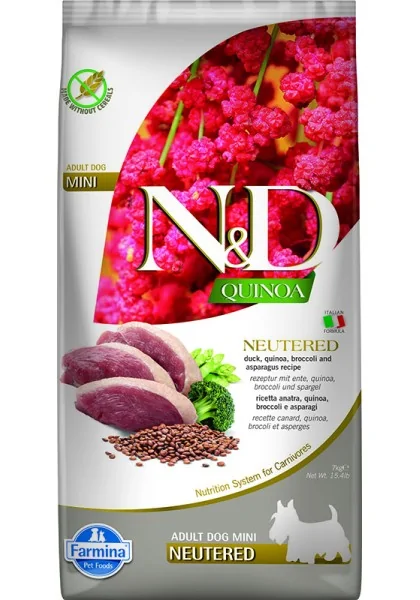 Comida Natural Perro Farmina Nd Dog Quinoa Neutered Pato Mini 7Kg
