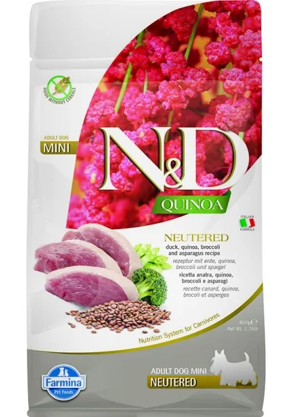 Comida Natural Perro Farmina Nd Dog Quinoa Neutered Pato Mini 800Gr