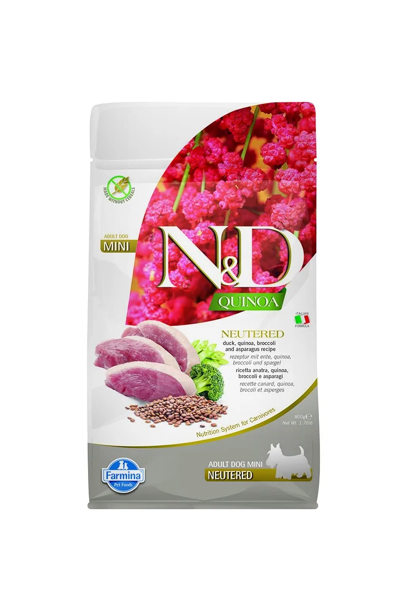 Comida Natural Perro Farmina Nd Dog Quinoa Neutered Pato Mini 800Gr