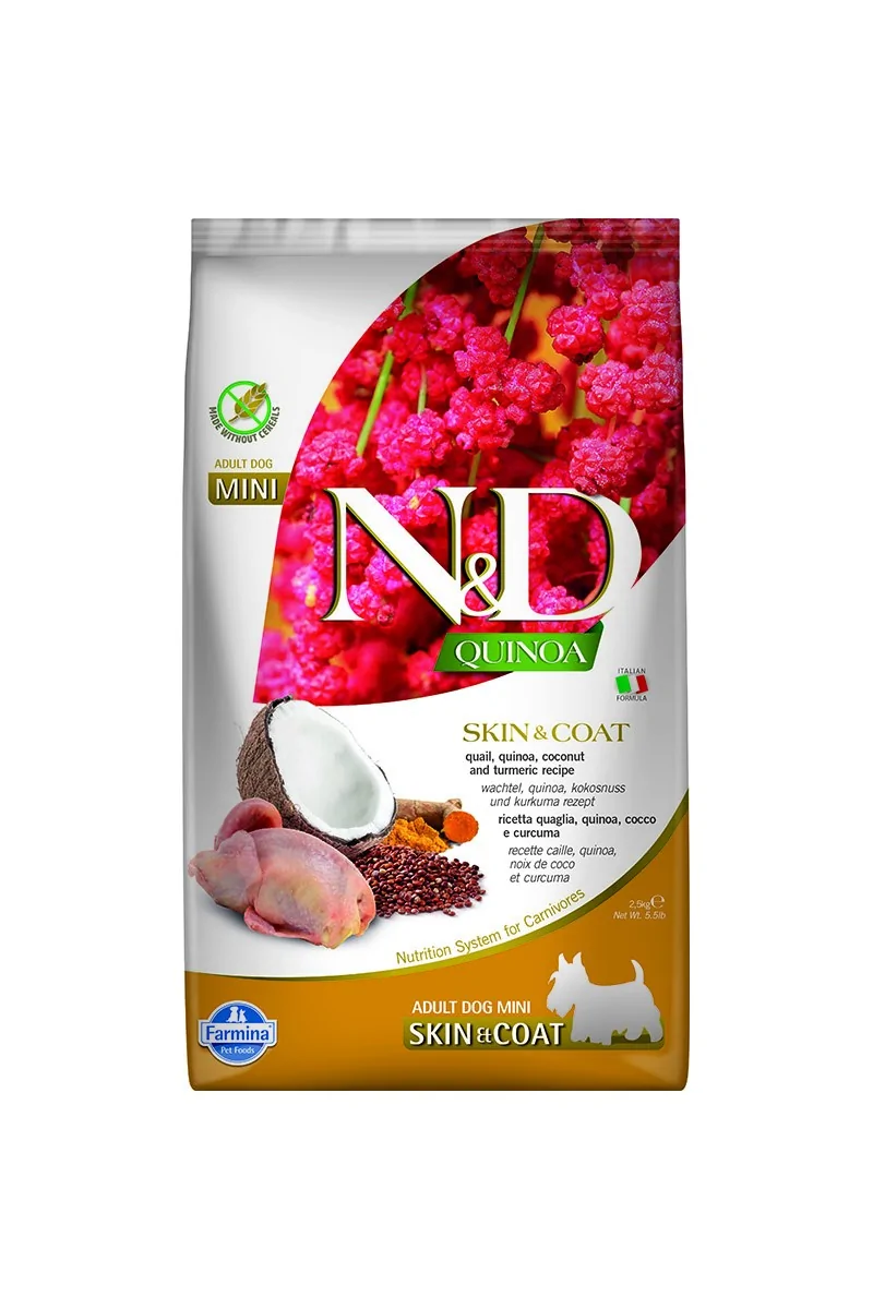 Comida Natural Perro Farmina Nd Dog Quinoa Skin Coat Codorniz Mini 2,5Kg