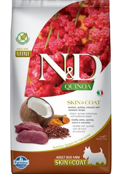 Comida Natural Perro Farmina Nd Dog Quinoa Skin Coat Venado Mini 2,5Kg