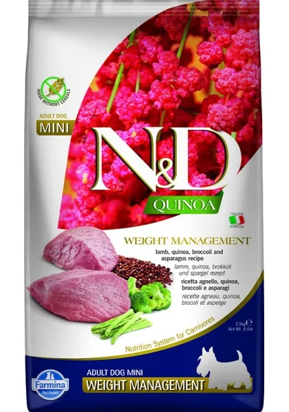 Comida Natural Perro Farmina Nd Dog Quinoa Weight Management Cordero Mini 2,5Kg